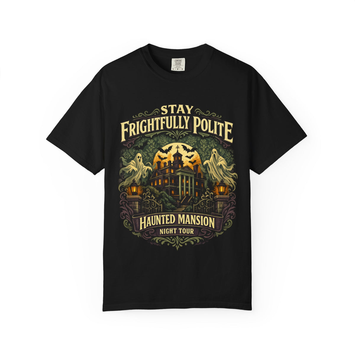 Color: Black — Flat lay front view of the shirt