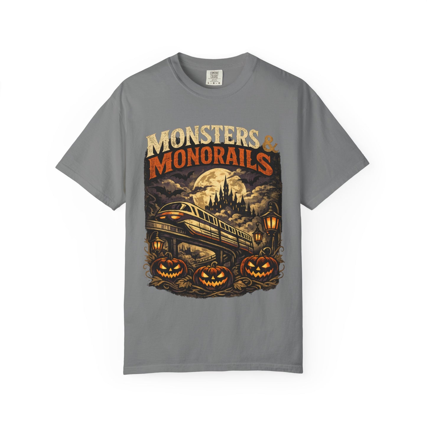 Monsters & Monorails shirt – Halloween theme park parody tee