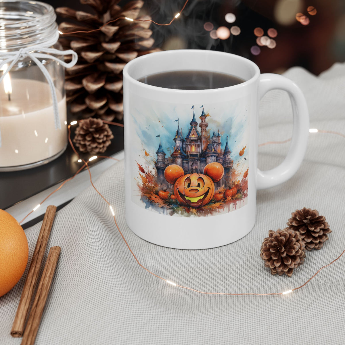 Cinderella Castle Pumpkin Mickey Halloween mug – 11oz Magic Kingdom-inspired ceramic coffee mug