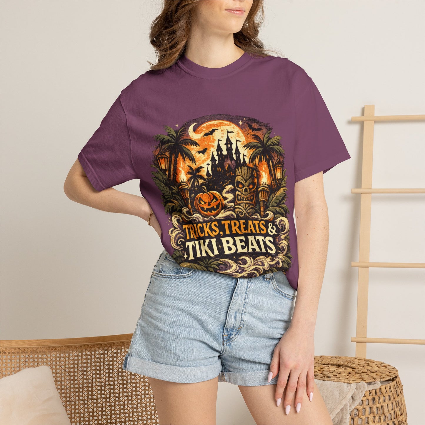 Tricks, Treats & Tiki Beats shirt – Halloween tiki parody tee