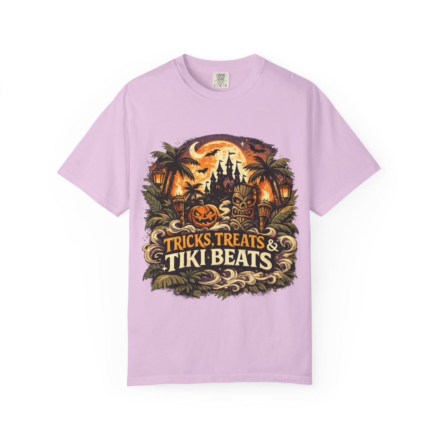 Tricks, Treats & Tiki Beats shirt – Halloween tiki parody tee
