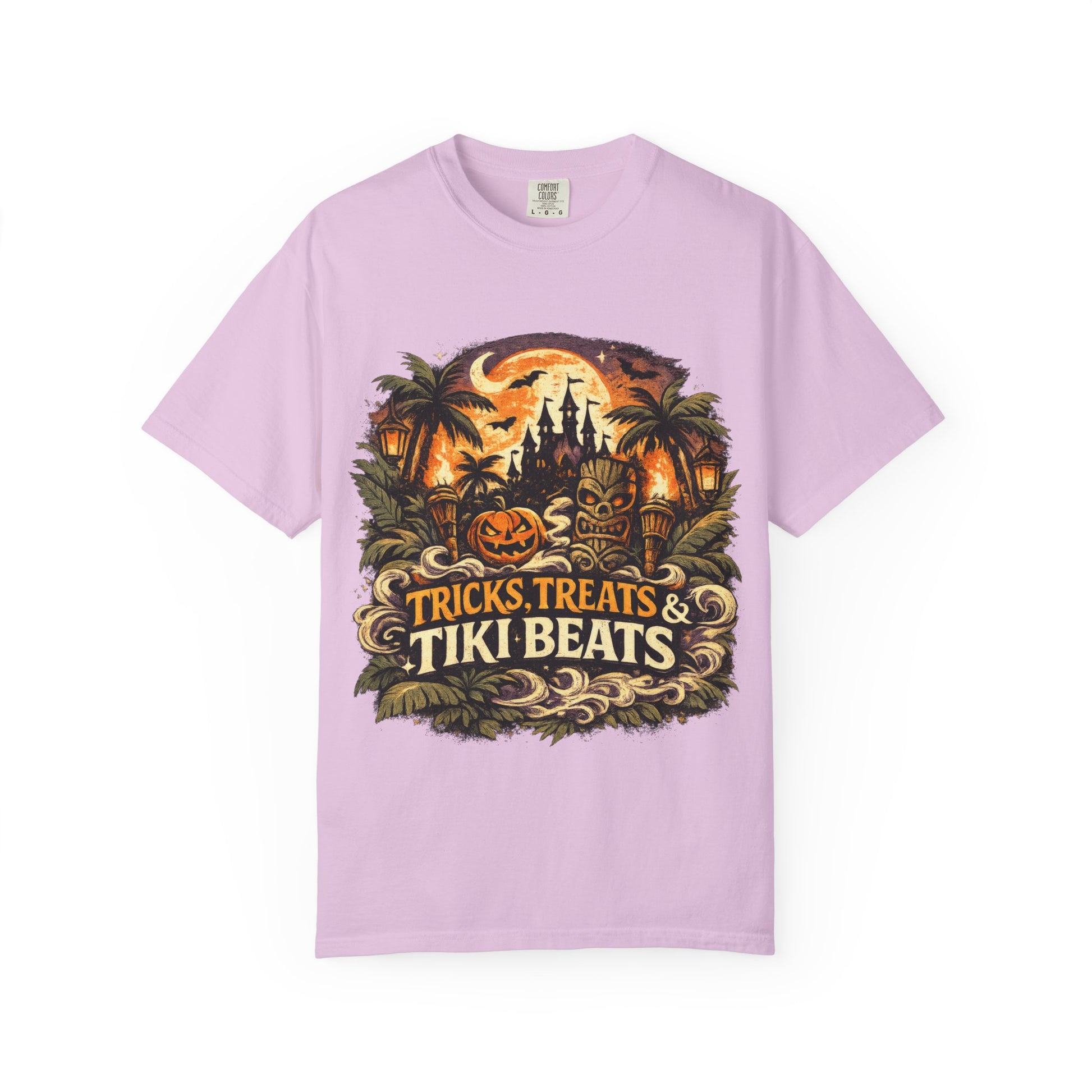 Tricks, Treats & Tiki Beats shirt – Halloween tiki parody tee