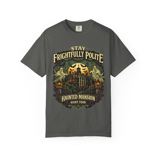 Stay Frightfully Polite shirt – Haunted Mansion Night Tour parody tee