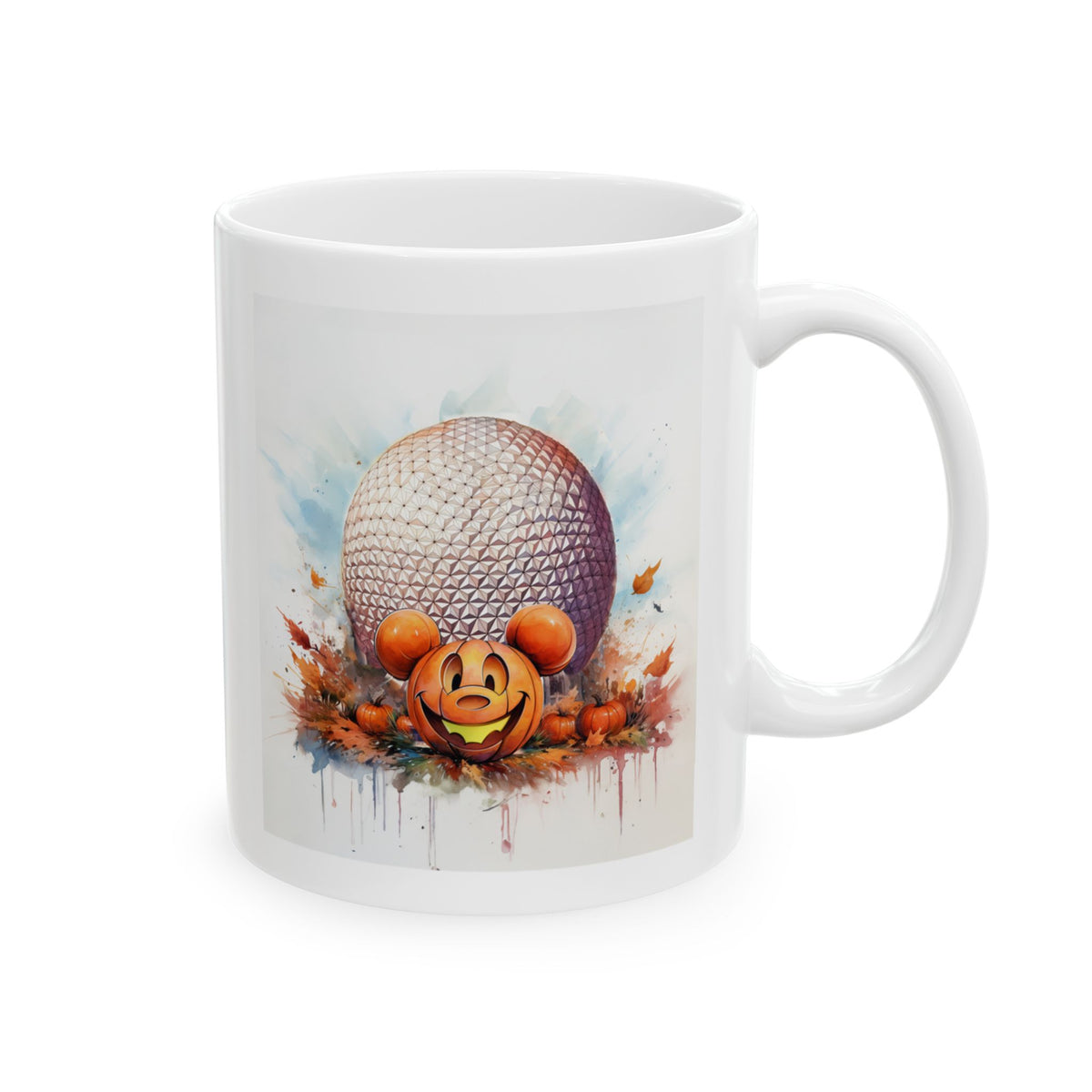 Spaceship Earth Pumpkin Mickey Halloween mug – 11oz Epcot-inspired ceramic coffee mug
