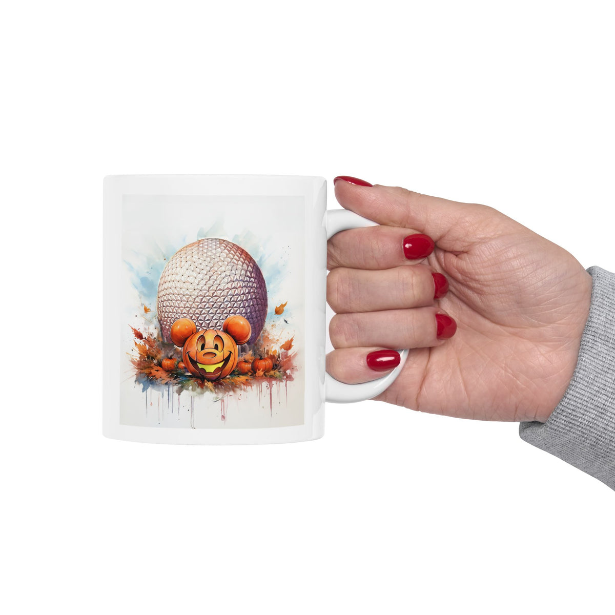 Spaceship Earth Pumpkin Mickey Halloween mug – 11oz Epcot-inspired ceramic coffee mug