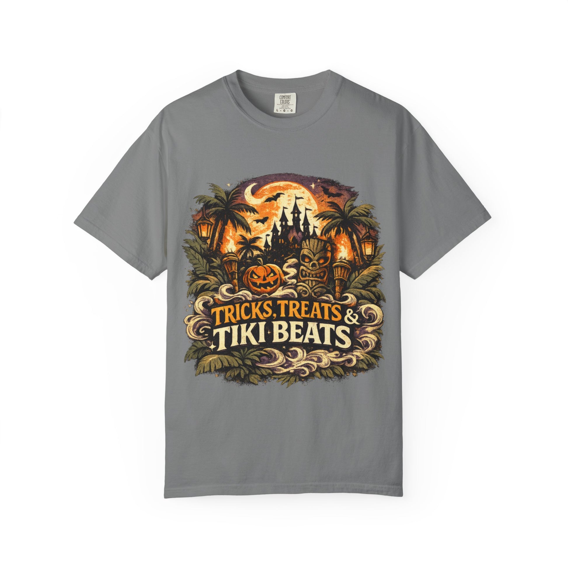 Tricks, Treats & Tiki Beats shirt – Halloween tiki parody tee