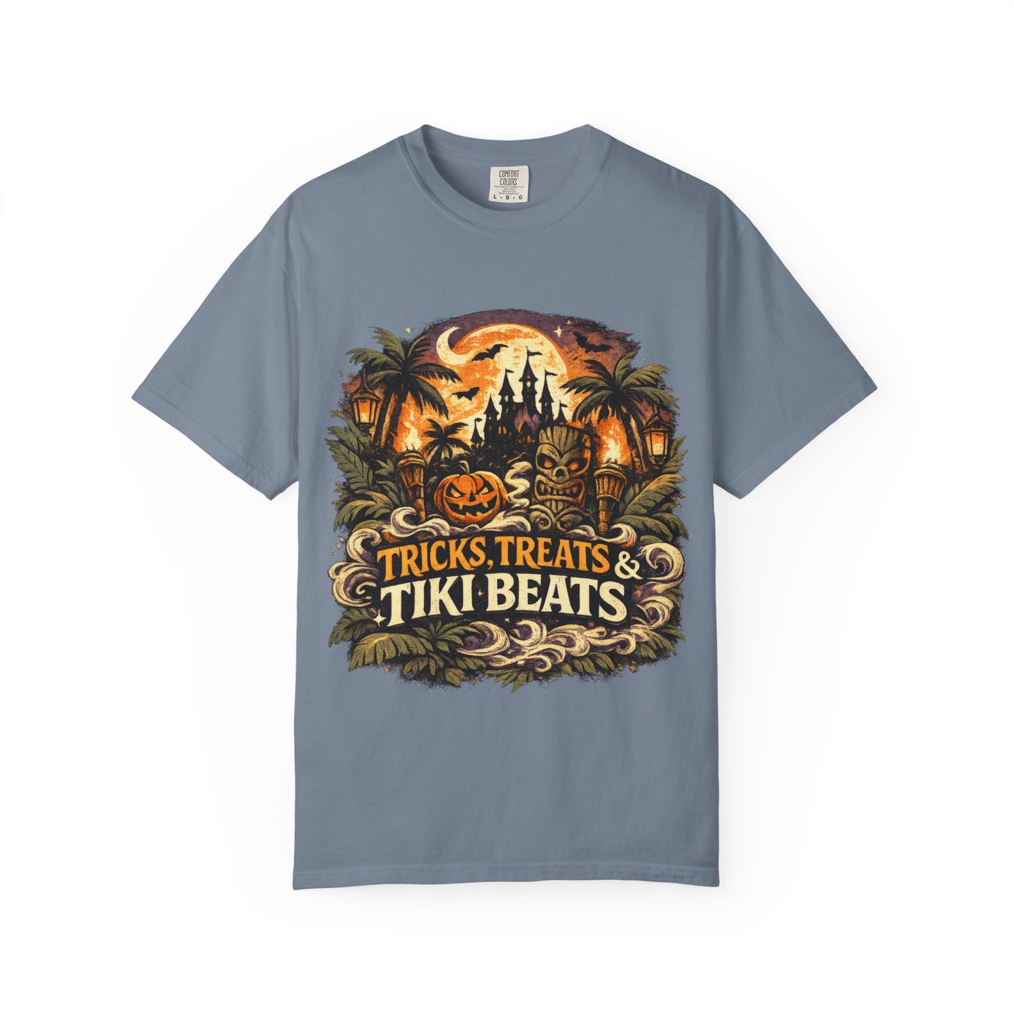 Tricks, Treats & Tiki Beats shirt – Halloween tiki parody tee