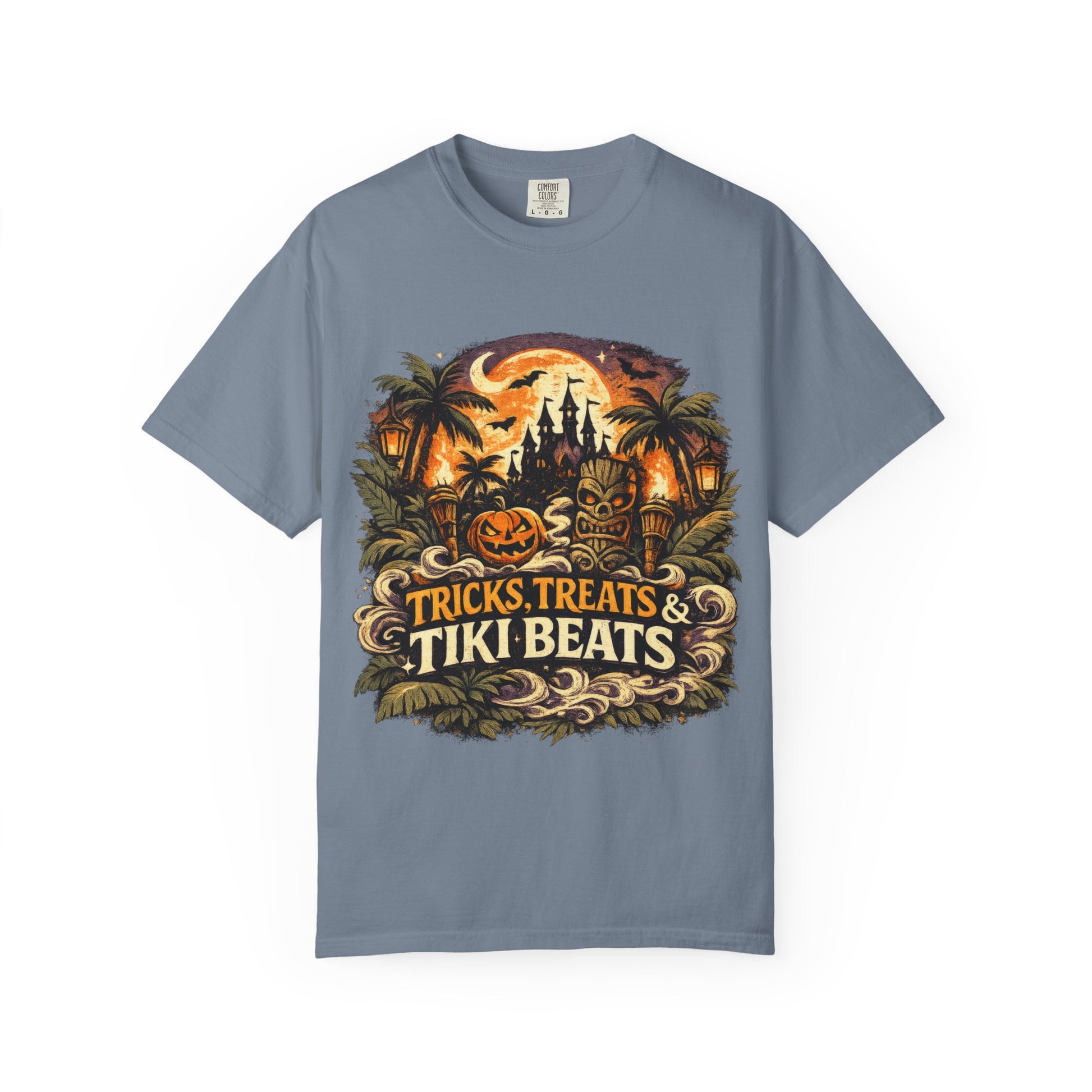 Tricks, Treats & Tiki Beats shirt – Halloween tiki parody tee