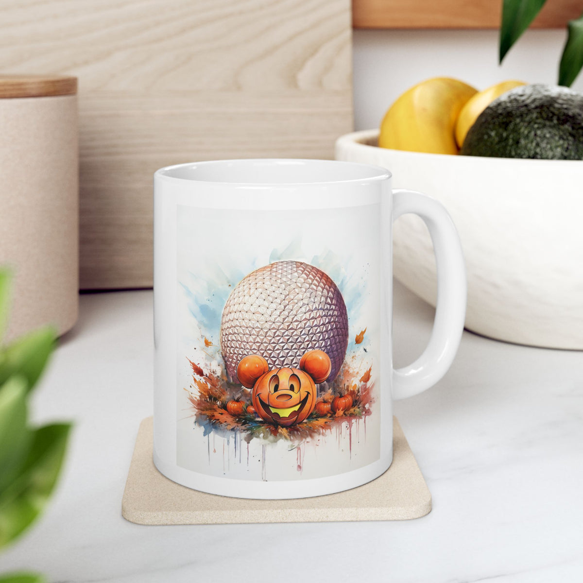 Spaceship Earth Pumpkin Mickey Halloween mug – 11oz Epcot-inspired ceramic coffee mug