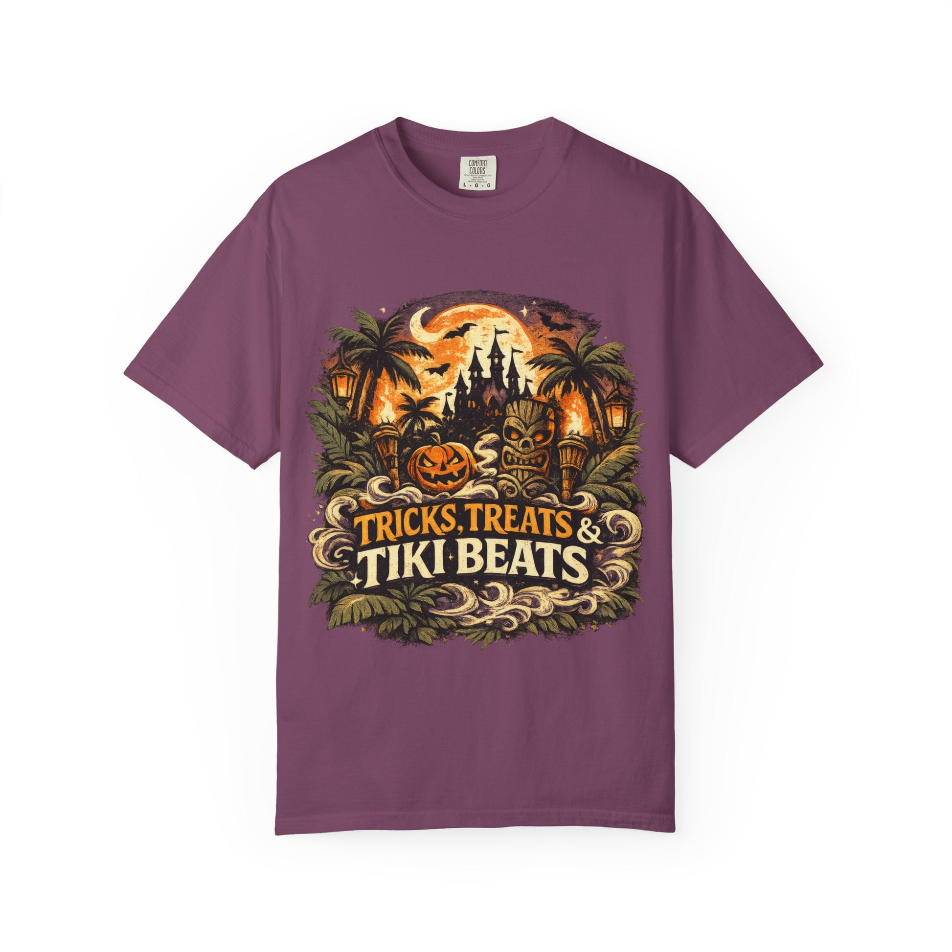 Tricks, Treats & Tiki Beats shirt – Halloween tiki parody tee