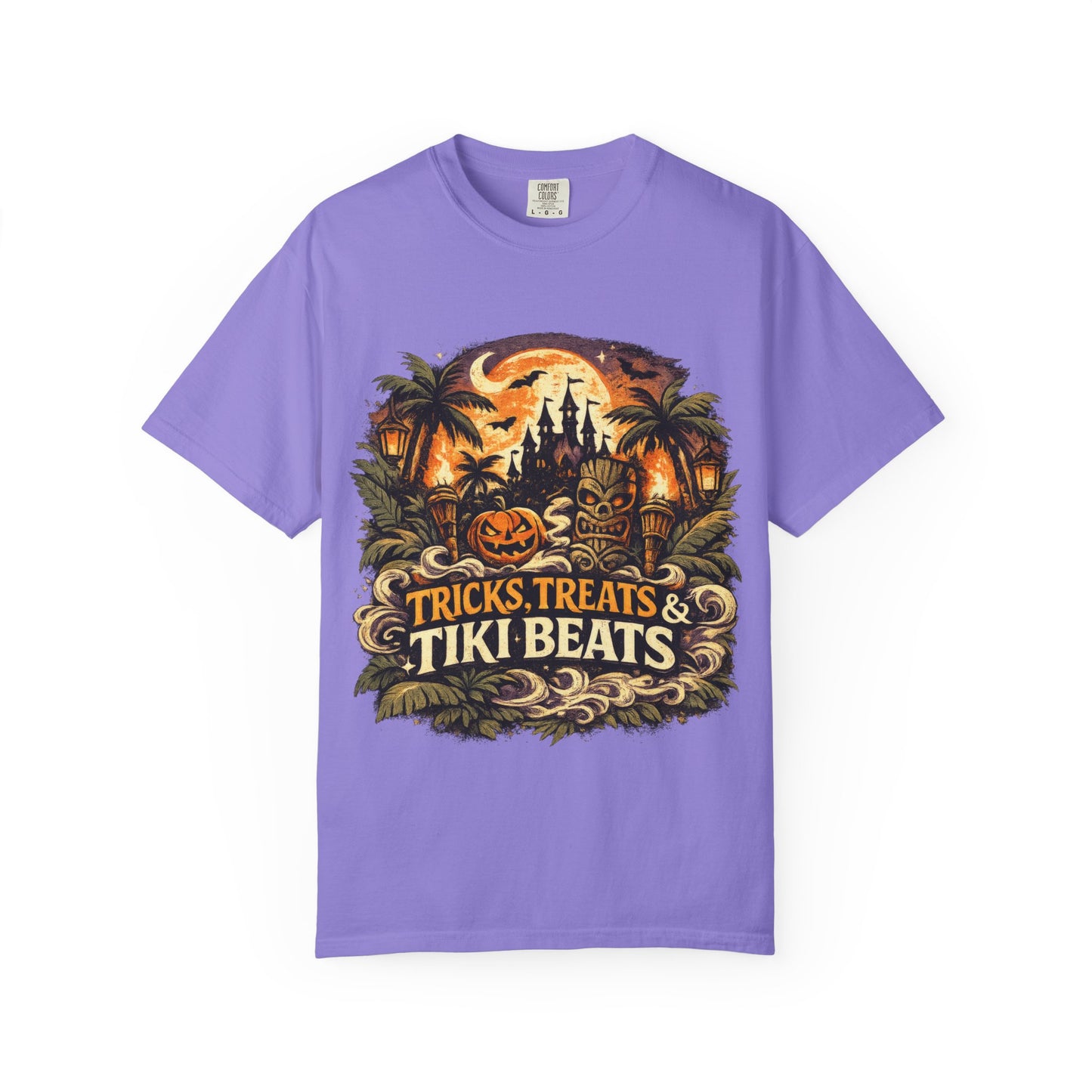 Tricks, Treats & Tiki Beats shirt – Halloween tiki parody tee
