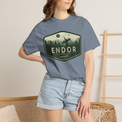 Color: Blue Jean — A model wearing the shirt indoors