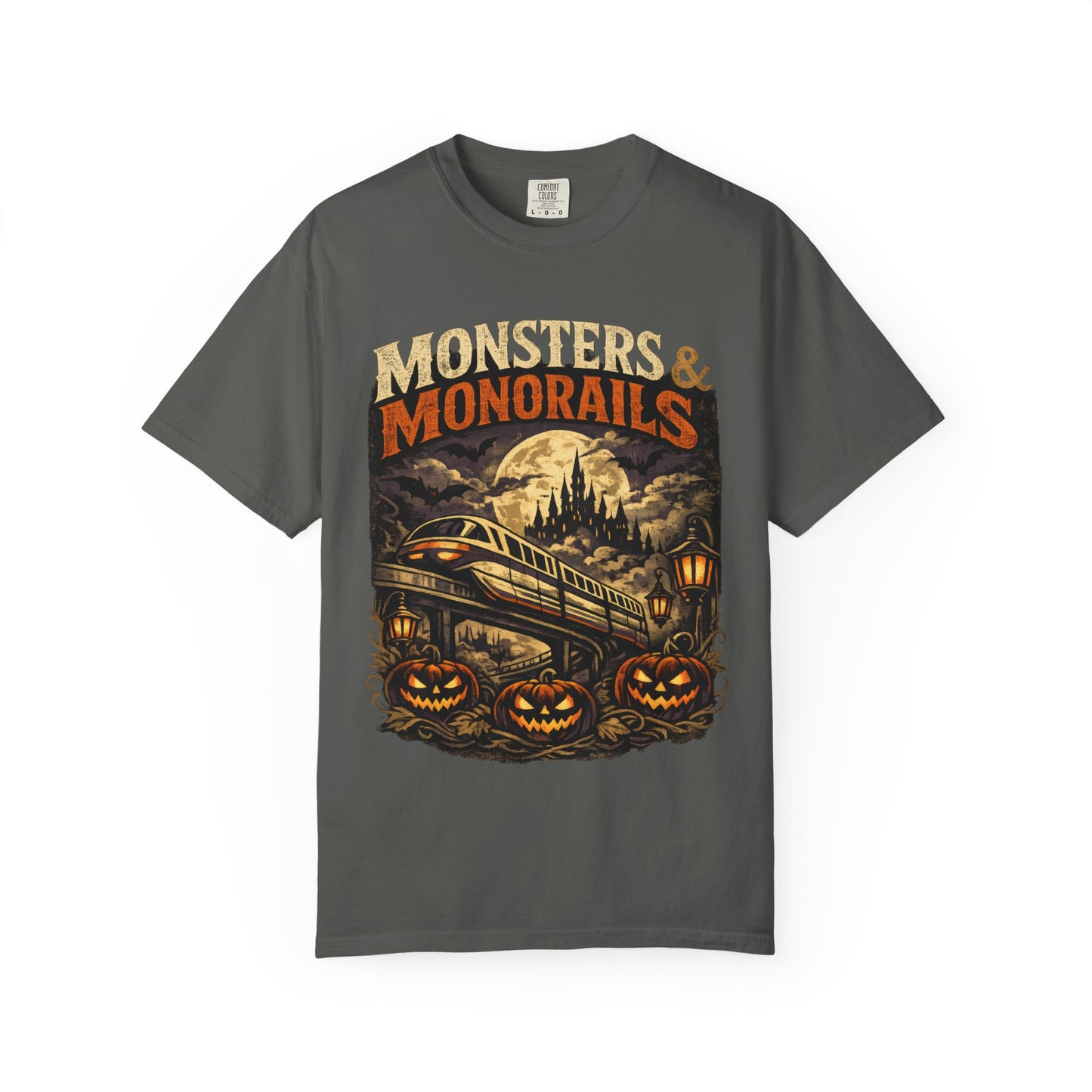 Monsters & Monorails shirt – Halloween theme park parody tee