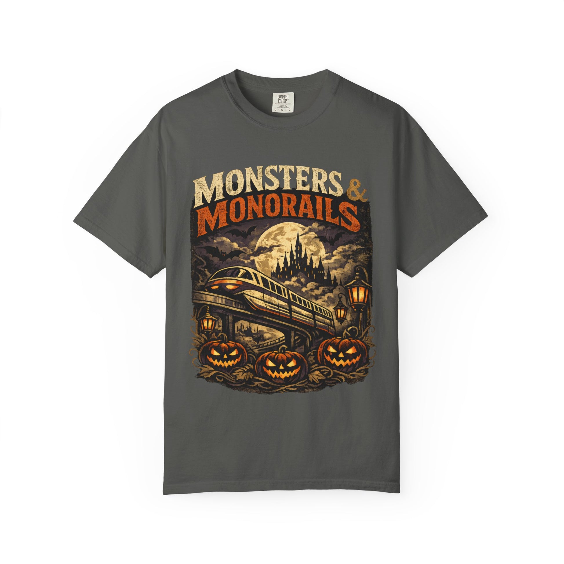 Monsters & Monorails shirt – Halloween theme park parody tee