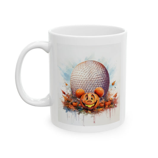 Spaceship Earth Pumpkin Mickey Halloween mug – 11oz Epcot-inspired ceramic coffee mug