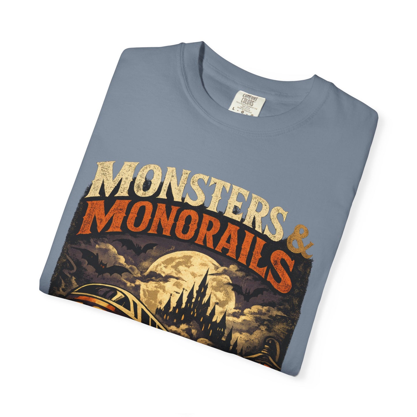 Monsters & Monorails shirt – Halloween theme park parody tee