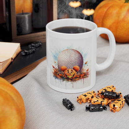 Spaceship Earth Pumpkin Mickey Halloween mug – 11oz Epcot-inspired ceramic coffee mug