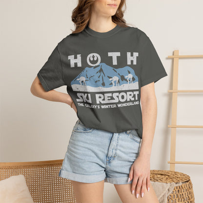 Color: Pepper — A model wearing the shirt indoors