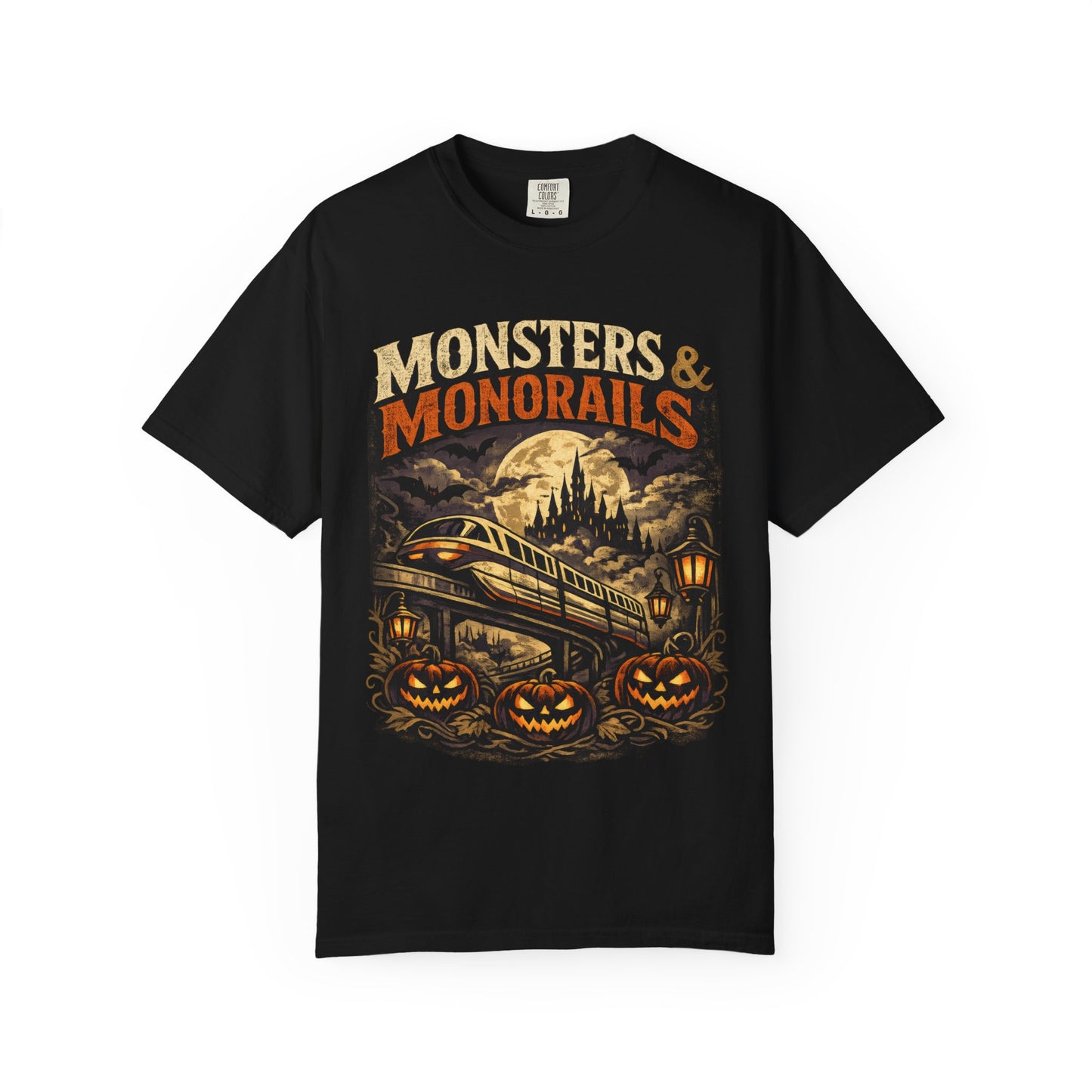 Monsters & Monorails shirt – Halloween theme park parody tee