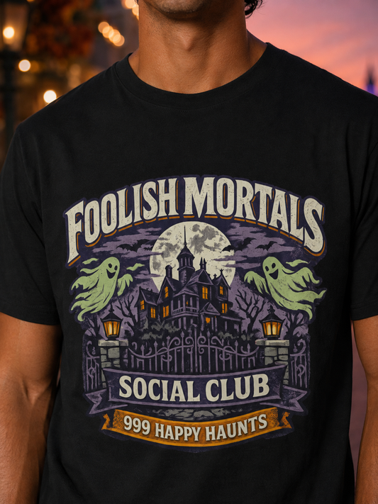 Foolish Mortals Social Club Shirt – Haunted Mansion 999 Happy Haunts Tee